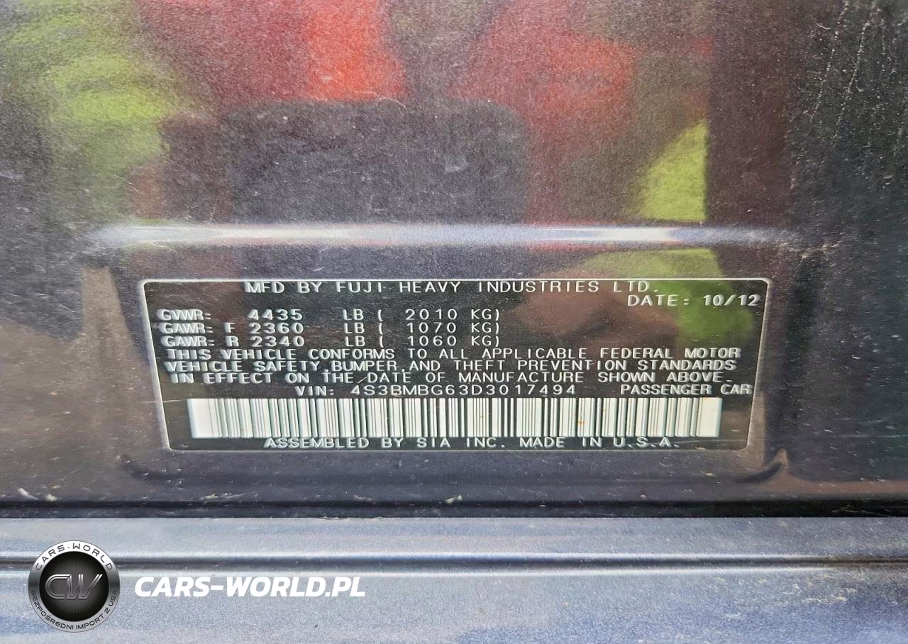 2013 Subaru Legacy 2.5I Premium VIN:4S3BMBG63D3017494 - 13