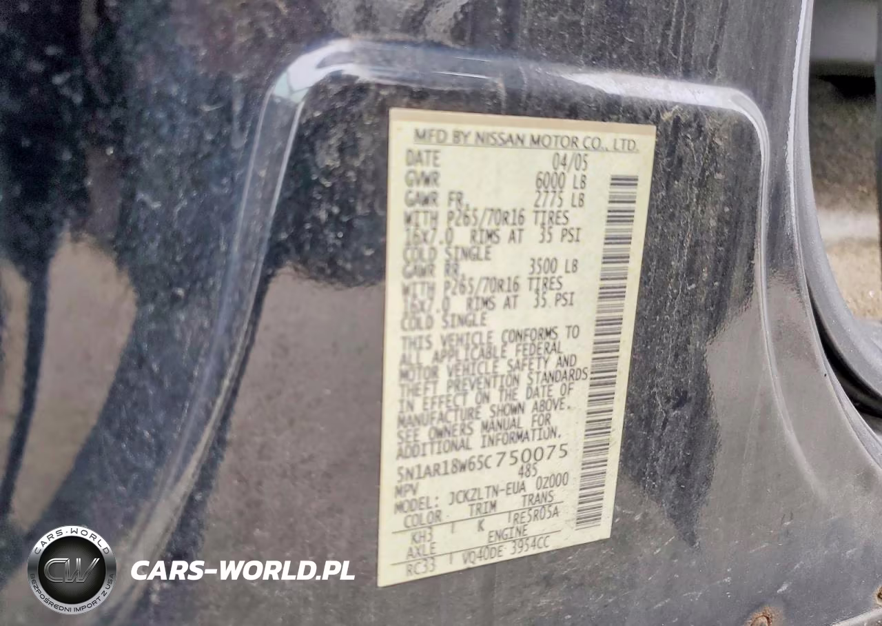 2005 Nissan Pathfinder Xe VIN:5N1AR18W65C750075 - 13