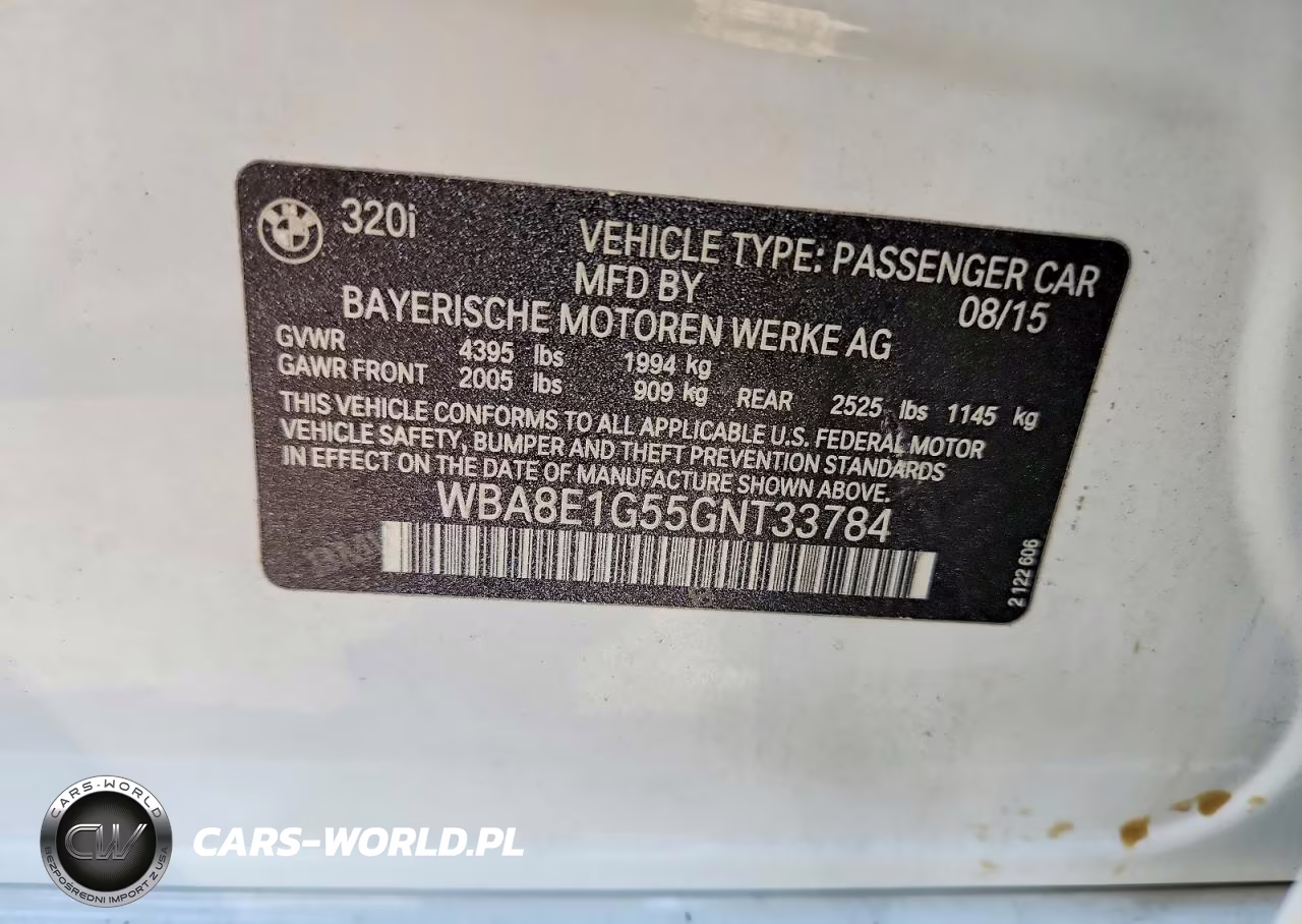 2016 BMW 320 I VIN:WBA8E1G55GNT33784 - 12