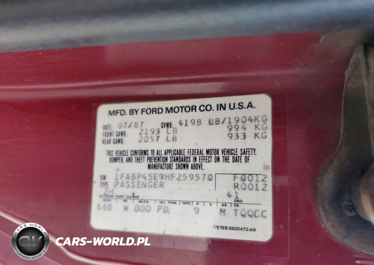 1987 Ford Mustang Gt VIN:1FABP45E9HF259570 - 13