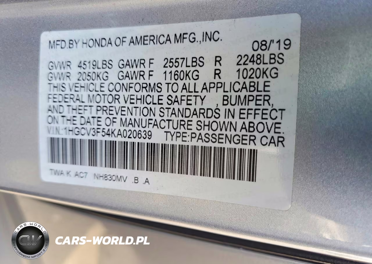 2019 Honda Accord Hybrid Exl VIN:1HGCV3F54KA020639 - 12