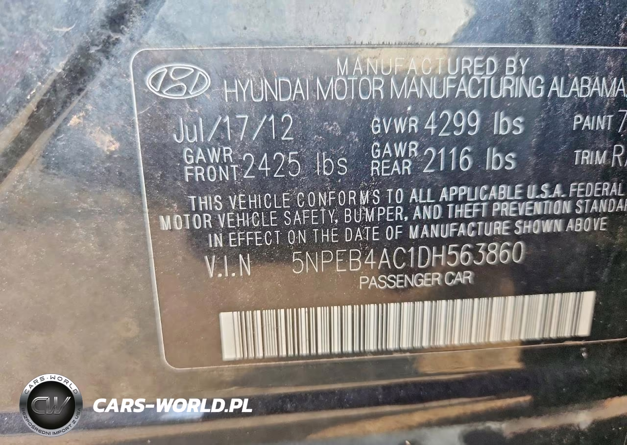2013 Hyundai Sonata Gls VIN:5NPEB4AC1DH563860 - 12