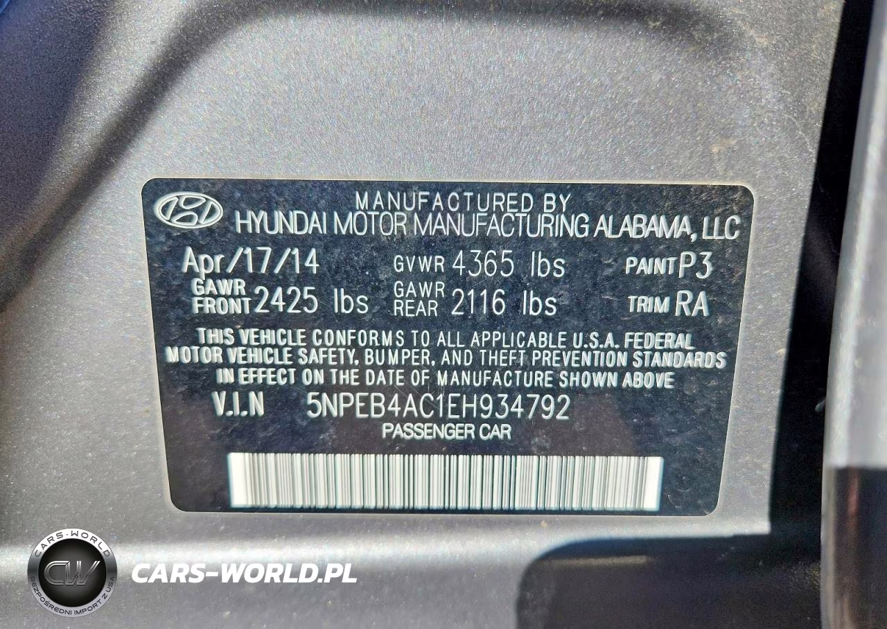 2014 Hyundai Sonata Gls VIN:5NPEB4AC1EH934792 - 12