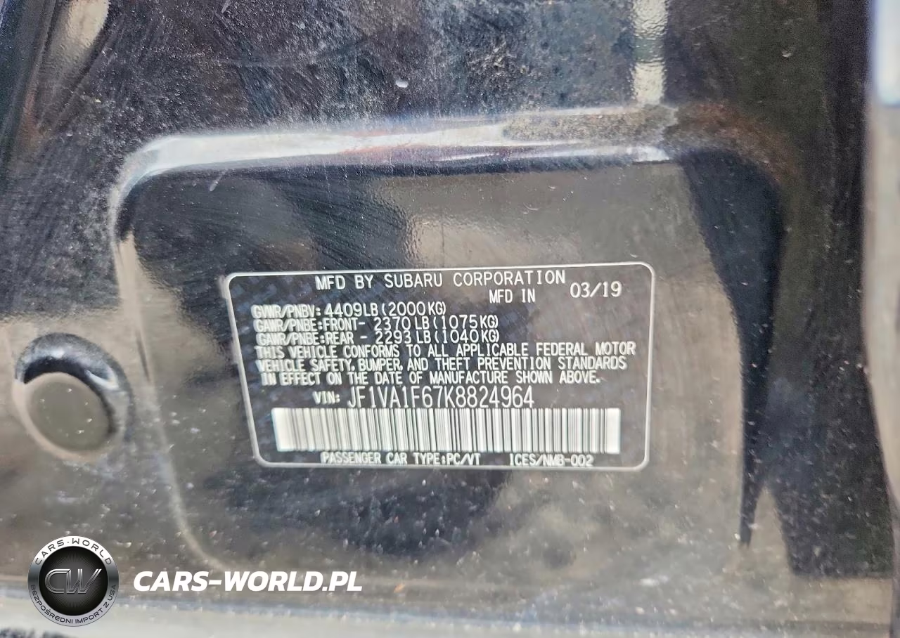 2019 Subaru Wrx Premium VIN:JF1VA1F67K8824964 - 13