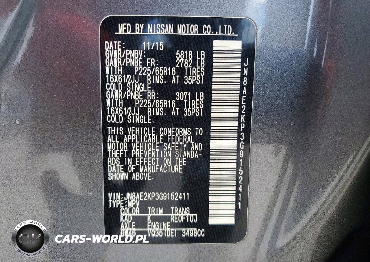 2016 Nissan Quest 3.5 S VIN:JN8AE2KP3G9152411 - 13