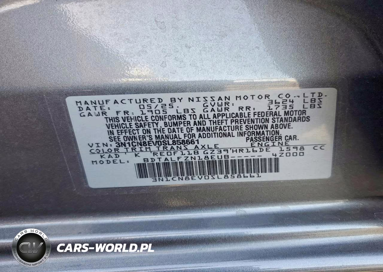 2025 Nissan Versa Sv VIN:3N1CN8EV0SL858661 - 13