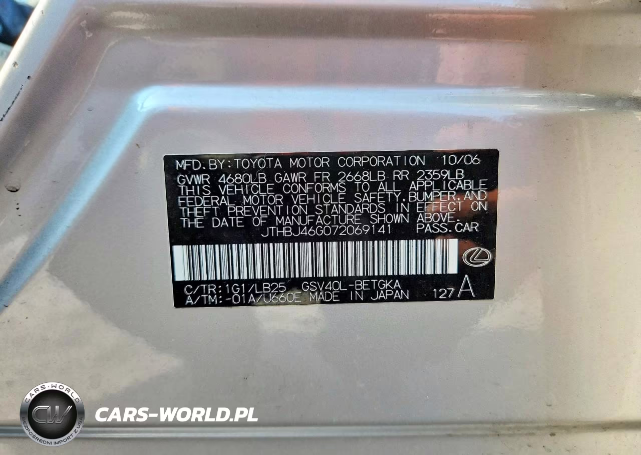 2007 Lexus Es 350 VIN:JTHBJ46G072069141 - 13