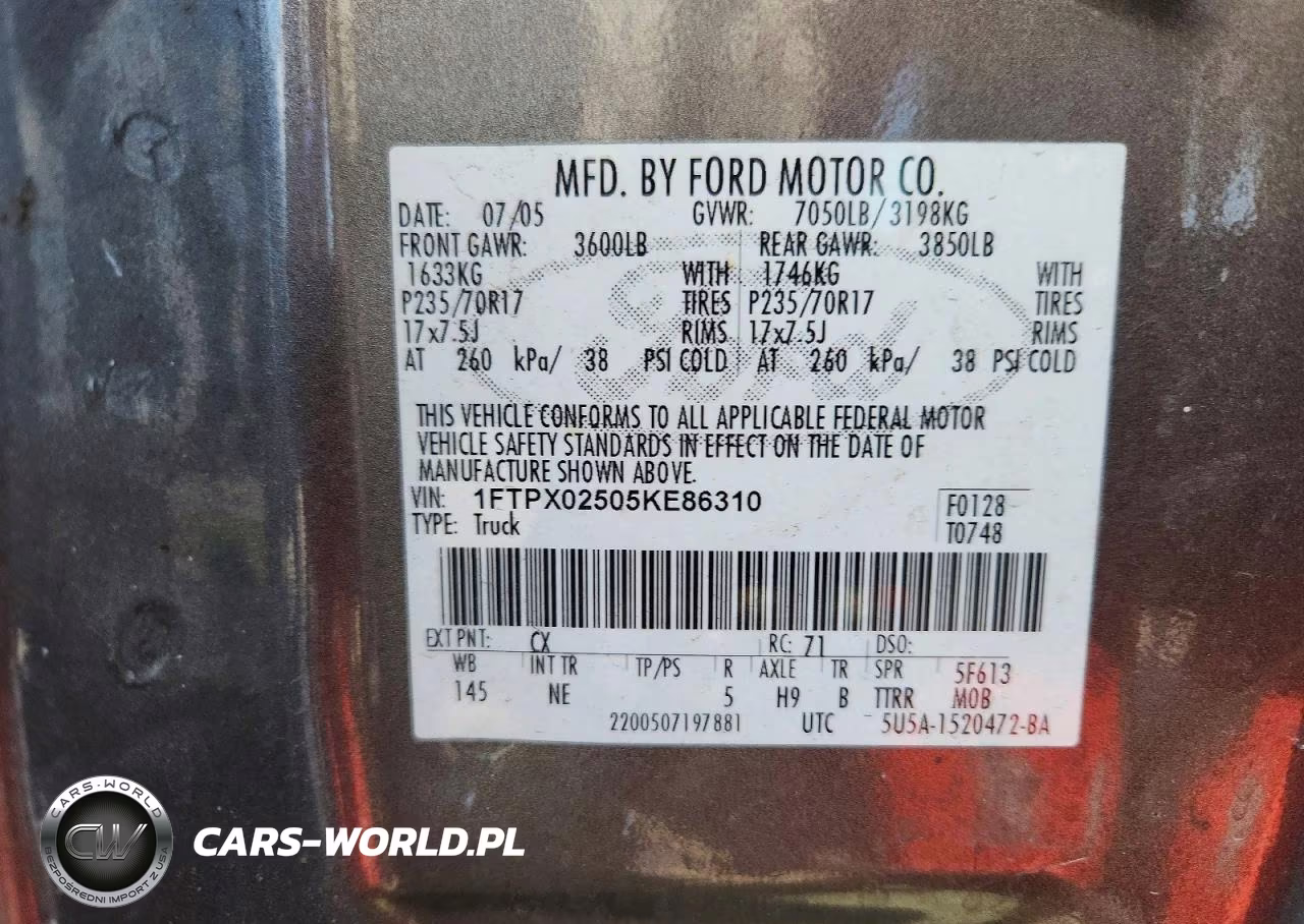 2005 Ford F150 VIN:1FTPX02505KE86310 - 12