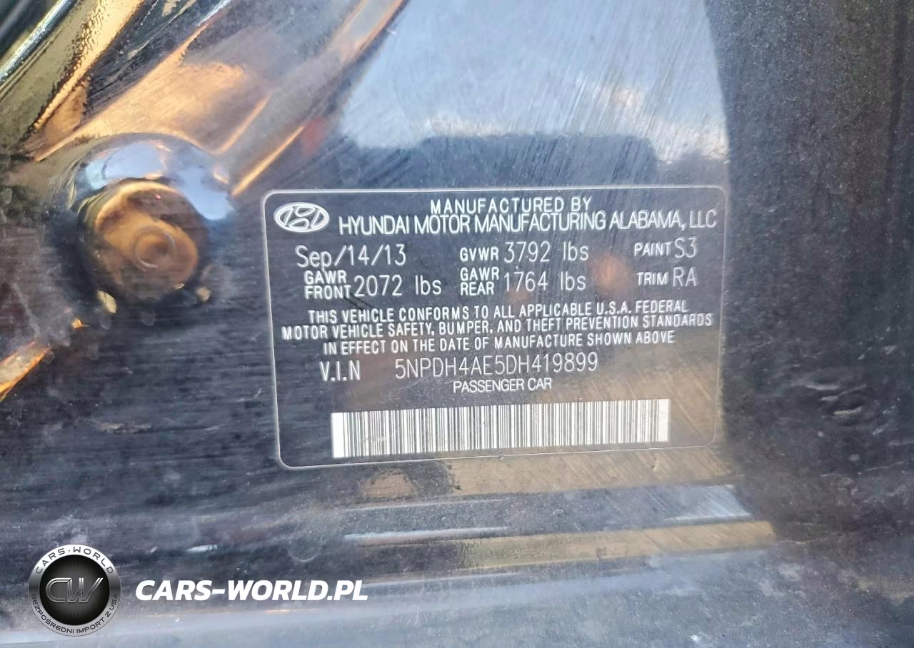 2013 Hyundai Elantra Gls VIN:5NPDH4AE5DH419899 - 12