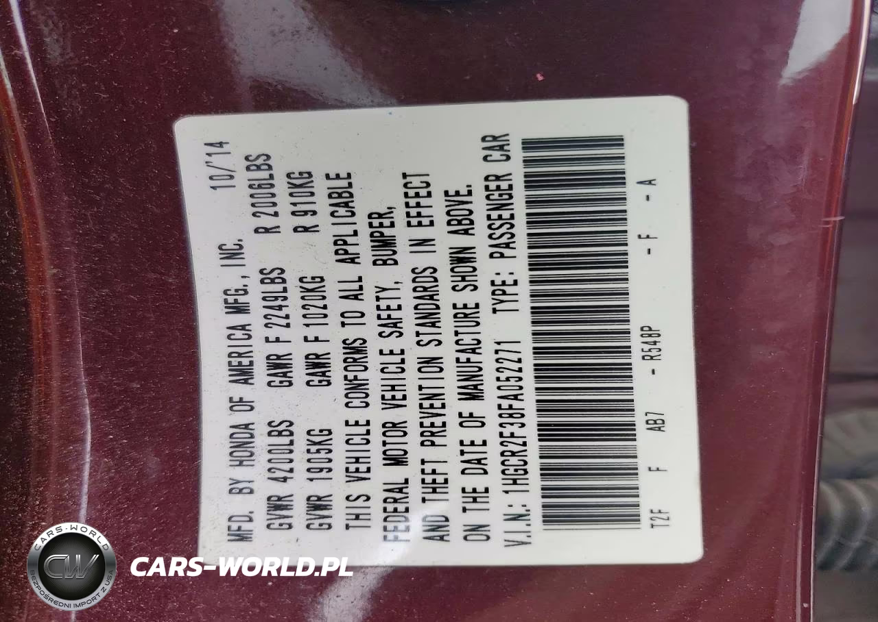 2015 Honda Accord Lx VIN:1HGCR2F38FA052271 - 12