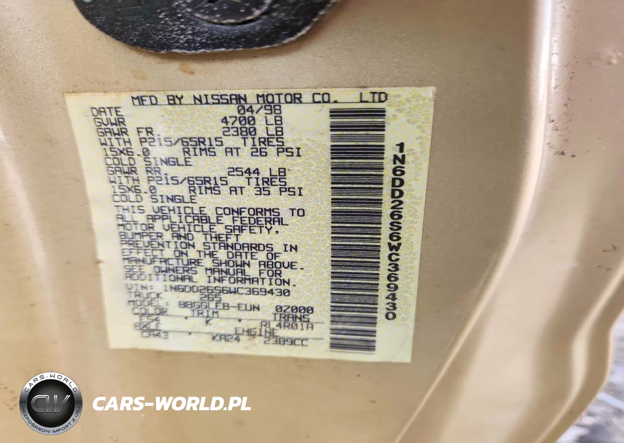 1998 Nissan Frontier Xe VIN:1N6DD26S6WC369430 - 12