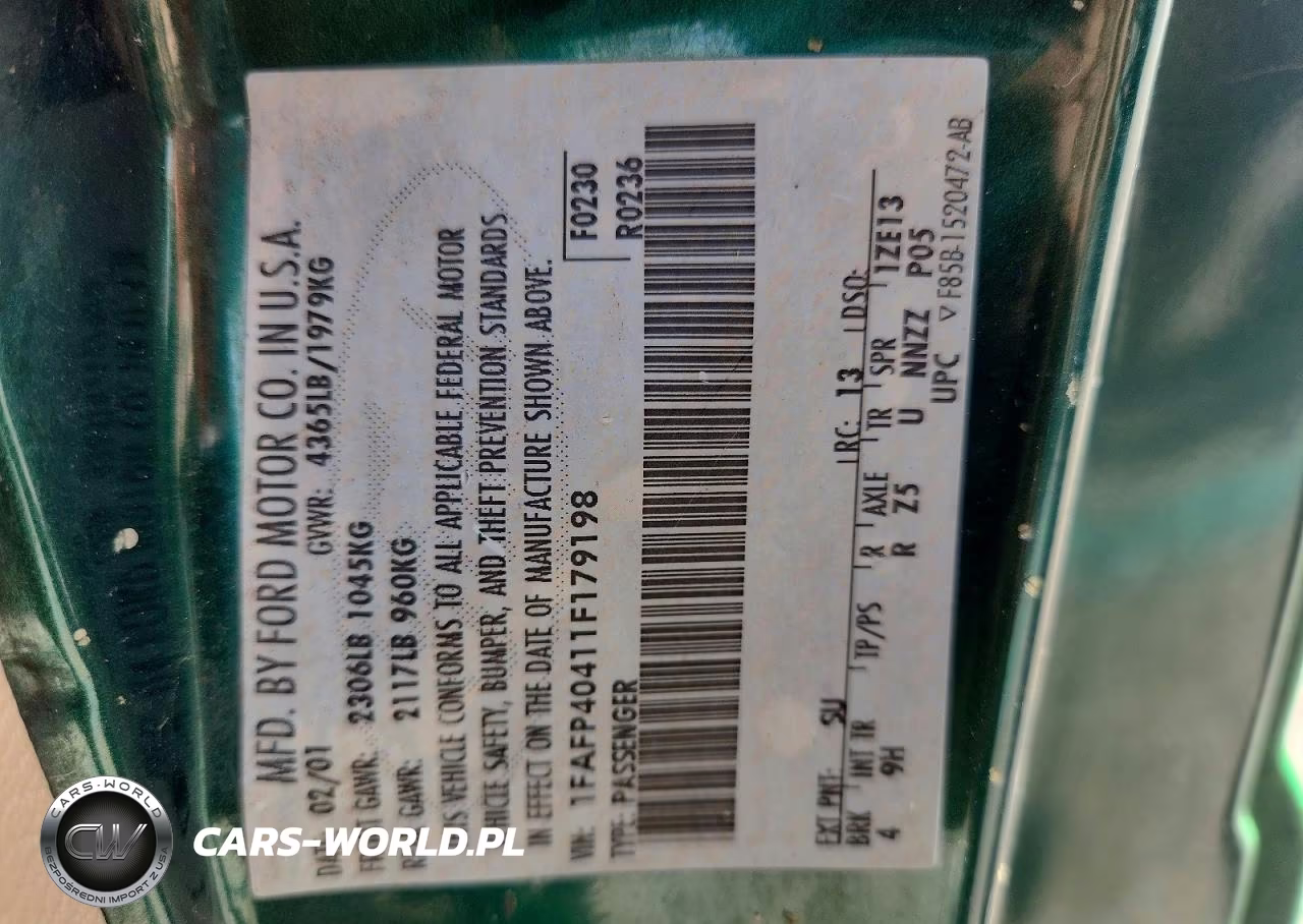 2001 Ford Mustang VIN:1FAFP40411F179198 - 13