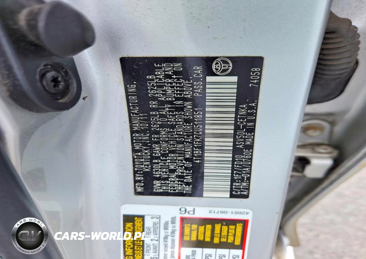 2012 Toyota Camry L VIN:4T1BF1FK7CU511851 - 12