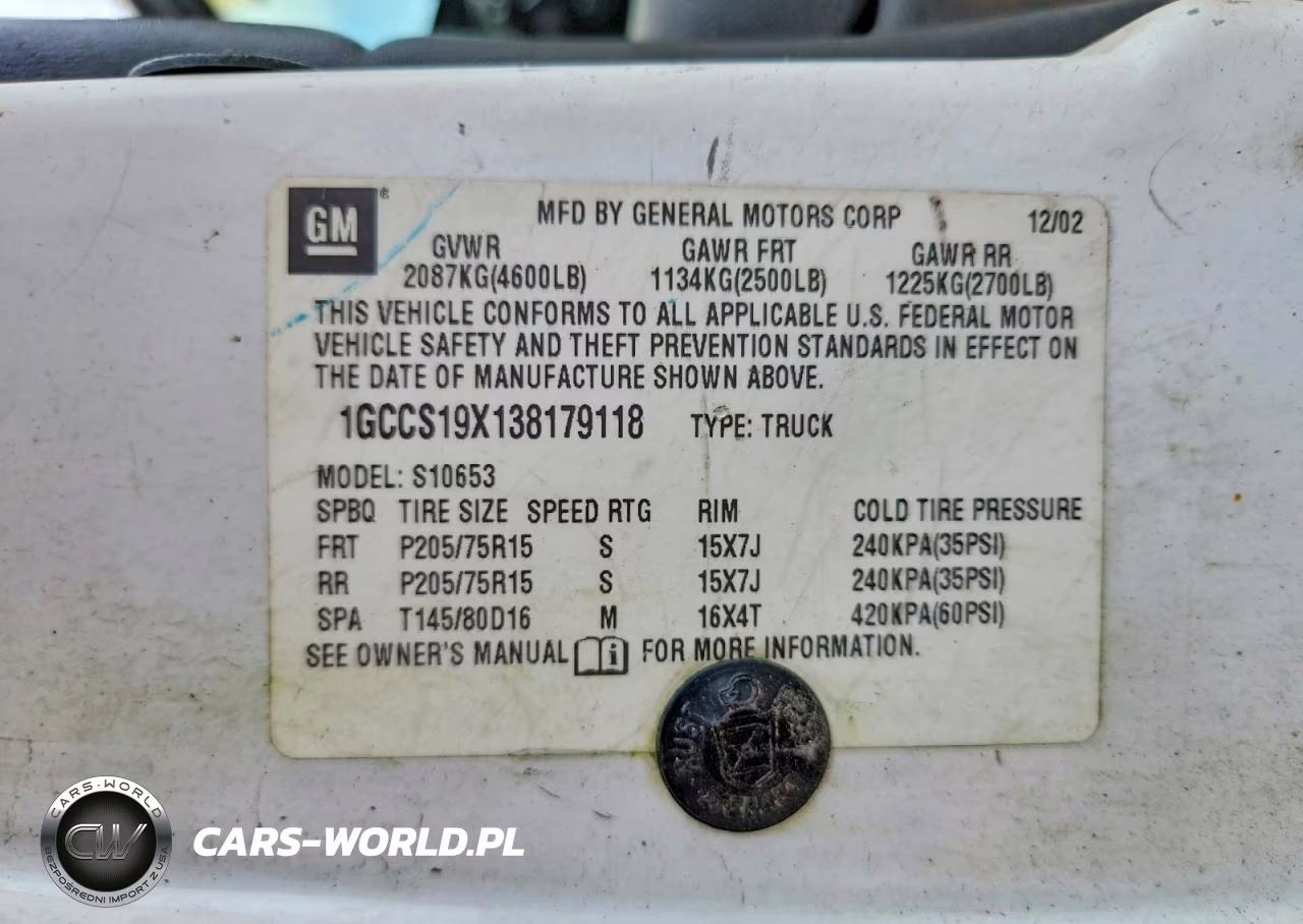 2003 Chevrolet S Truck S10 VIN:1GCCS19X138179118 - 12