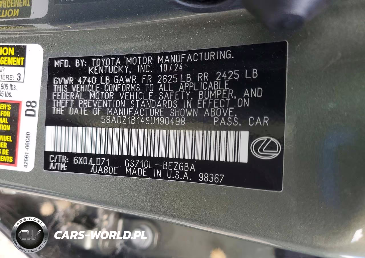 2025 Lexus Es 350 Base VIN:58ADZ1B14SU190498 - 13