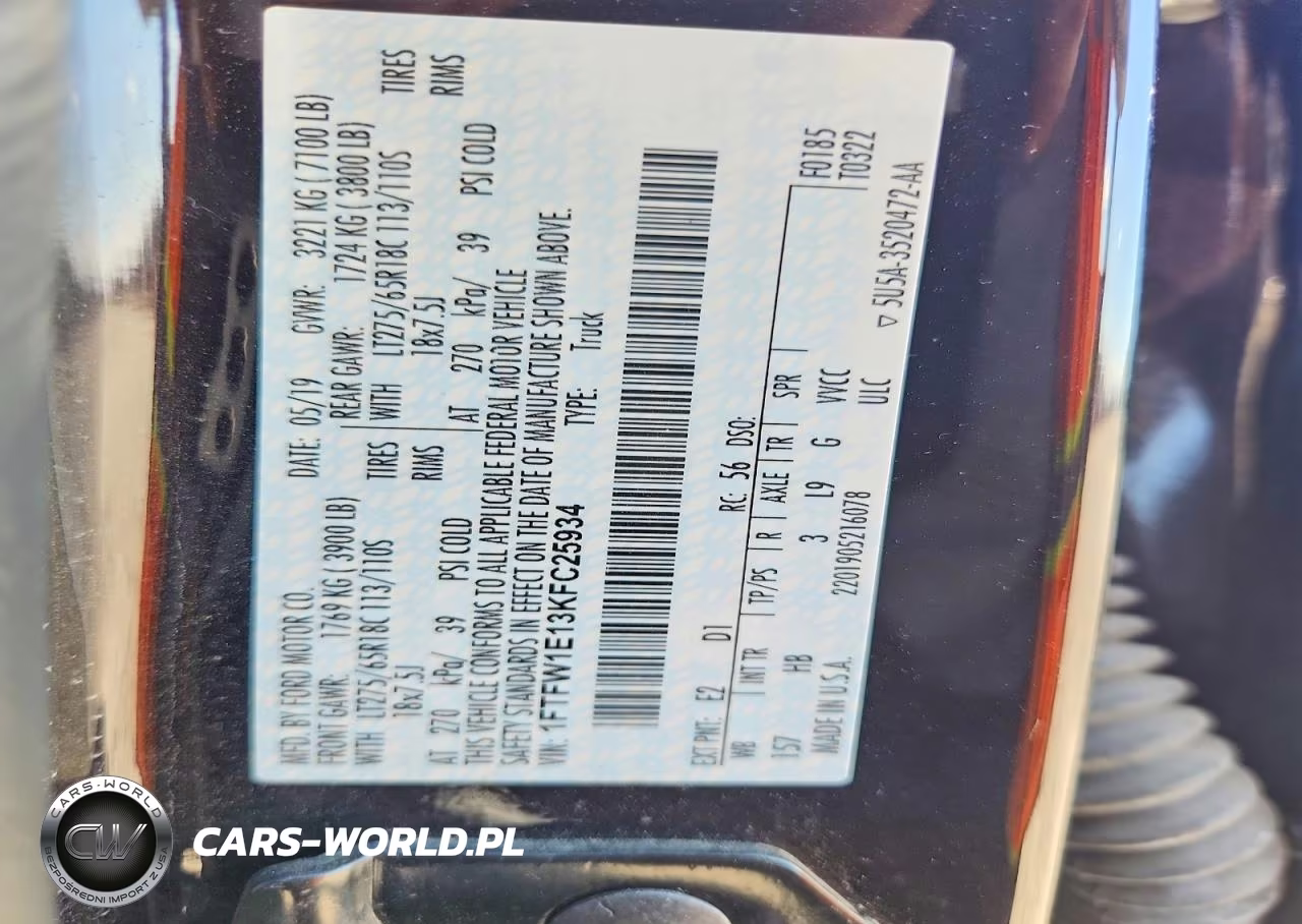 2019 Ford F150 Supercrew VIN:1FTFW1E13KFC25934 - 13