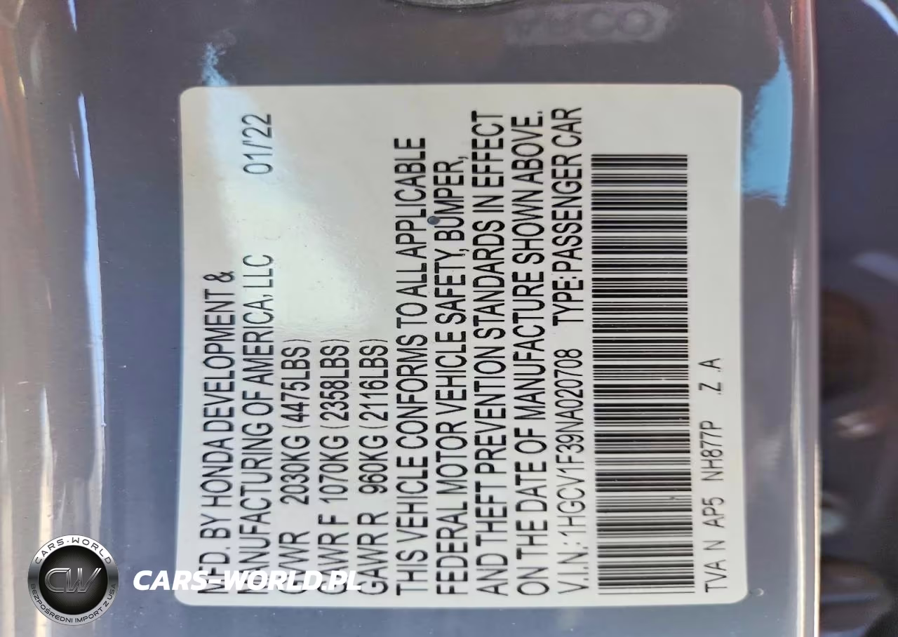2022 Honda Accord Sport VIN:1HGCV1F39NA020708 - 13