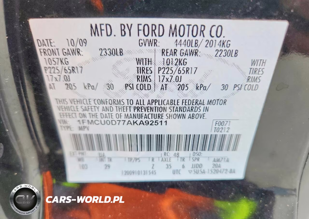 2010 Ford Escape Xlt VIN:1FMCU0D77AKA92511 - 13