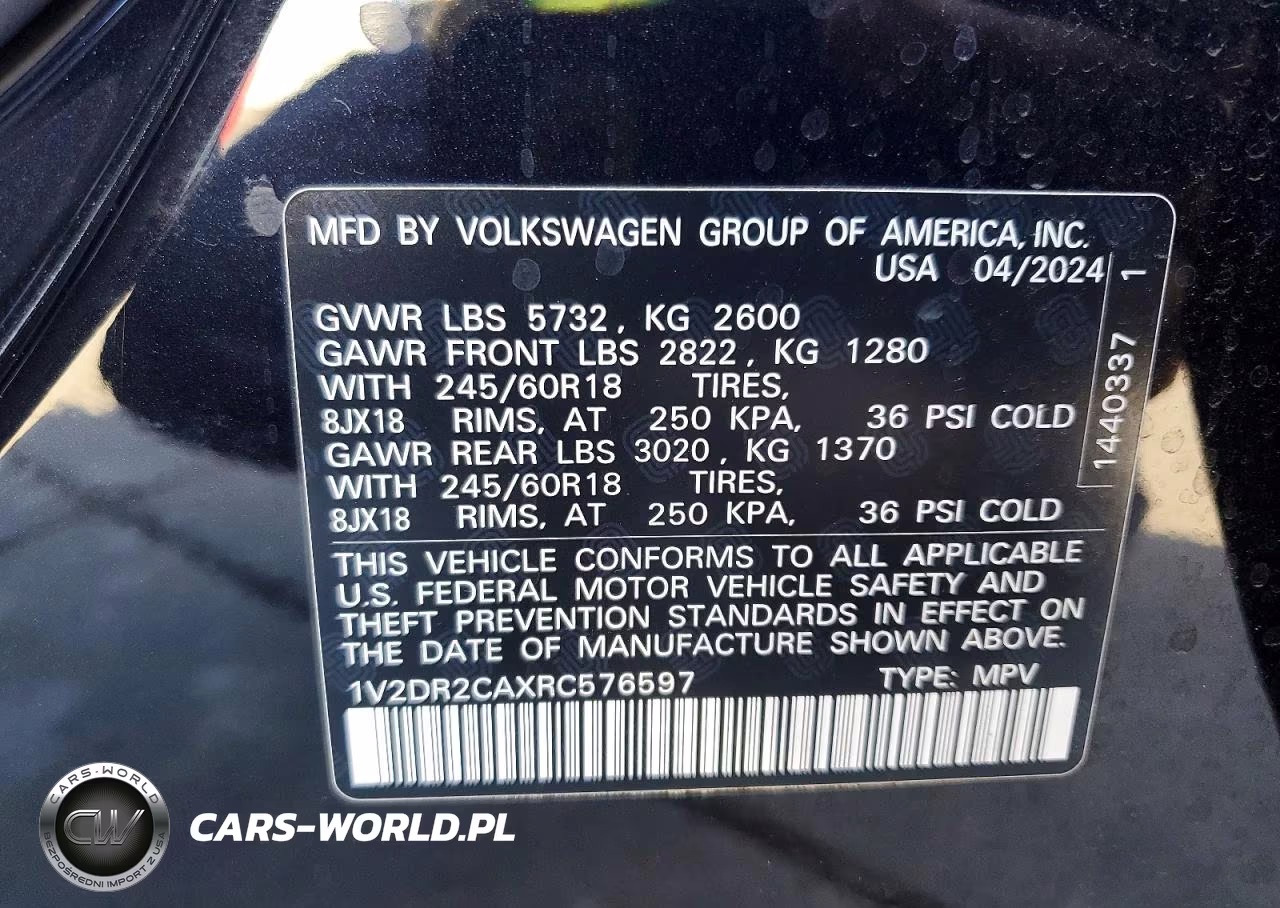 2024 Volkswagen Atlas Se VIN:1V2DR2CAXRC576597 - 13