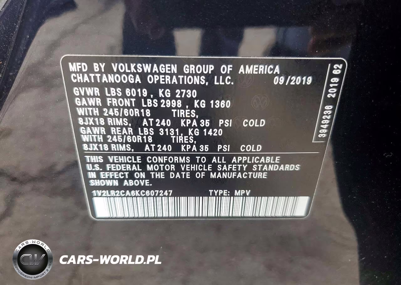 2019 Volkswagen Atlas Se VIN:1V2LR2CA6KC607247 - 13