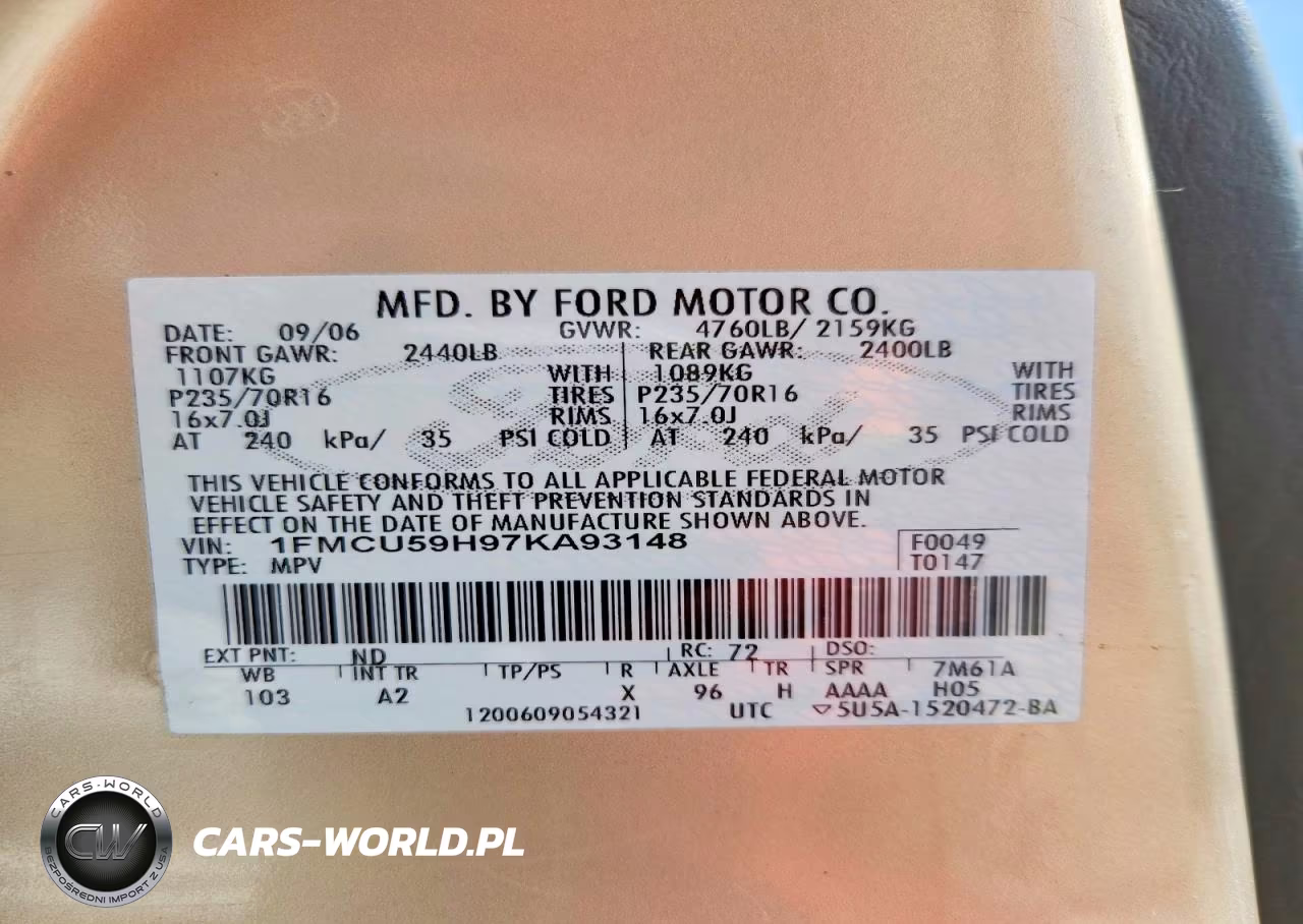 2007 Ford Escape Hev VIN:1FMCU59H97KA93148 - 14