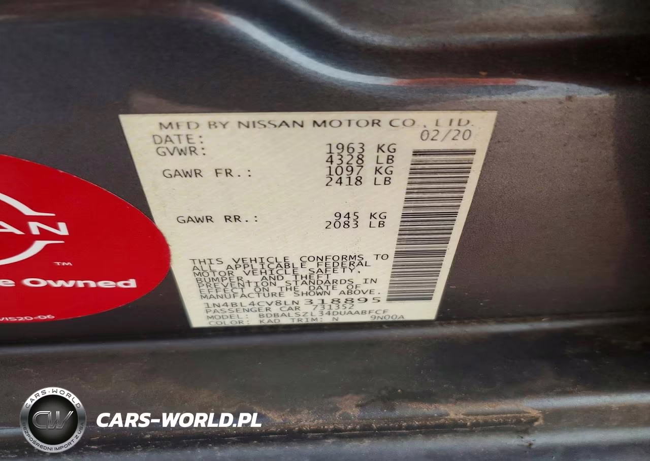 2020 Nissan Altima Sr VIN:1N4BL4CV8LN318895 - 12