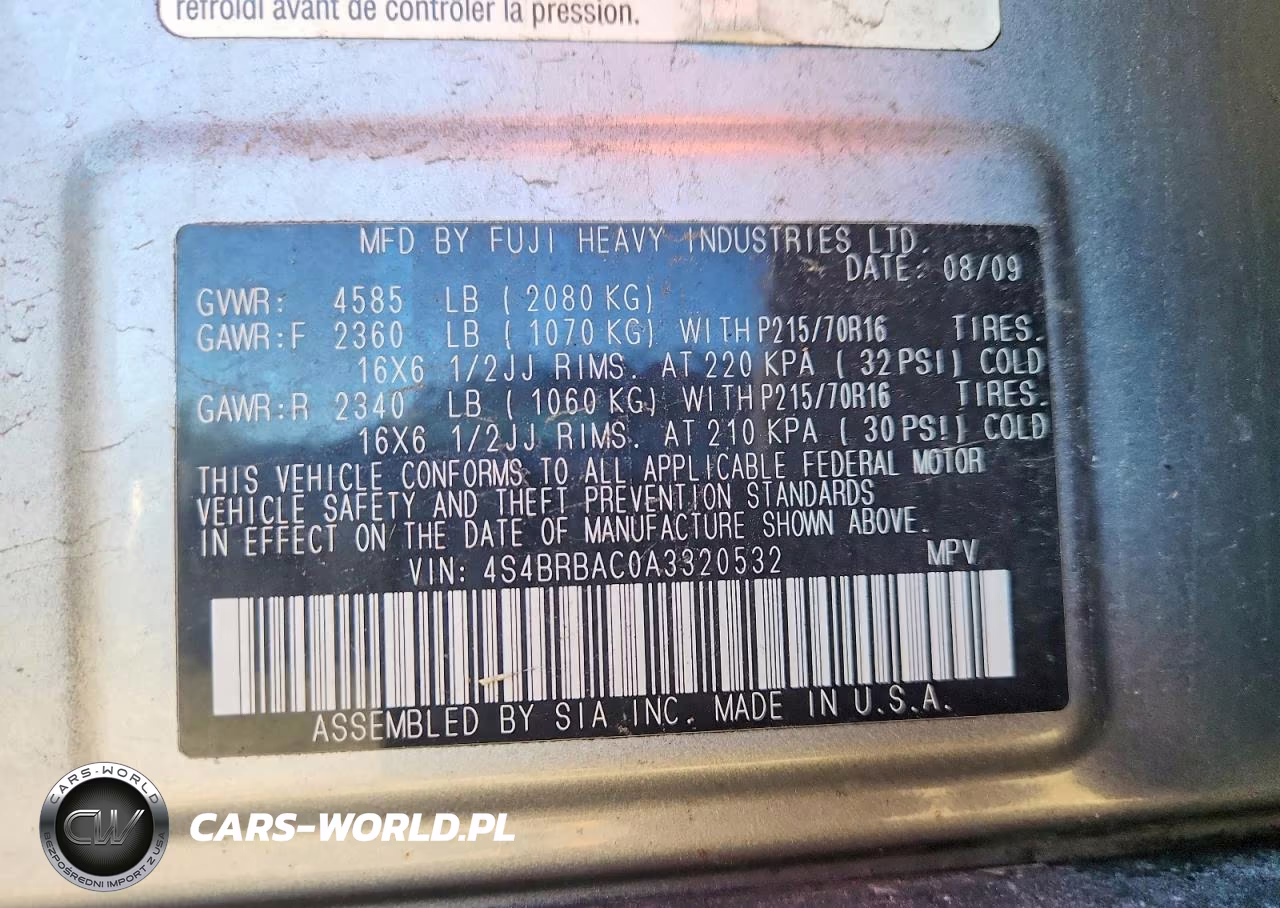 2010 Subaru Outback 2.5I VIN:4S4BRBAC0A3320532 - 12