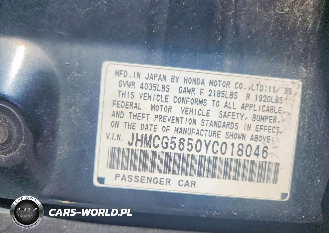 2000 Honda Accord Ex VIN:JHMCG5650YC018046 - 12