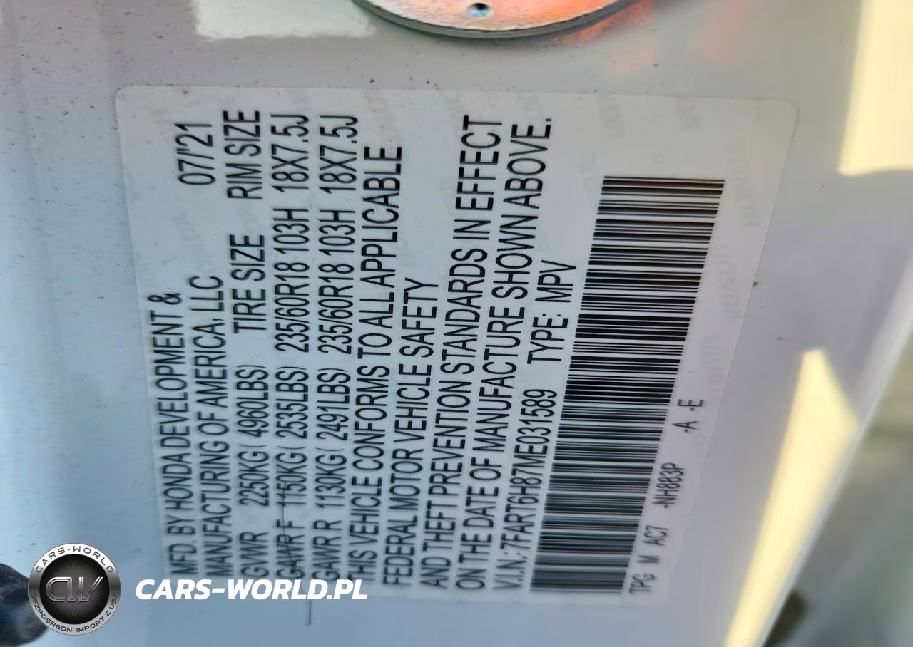 2021 Honda Cr-V Exl VIN:7FART6H87ME031589 - 14