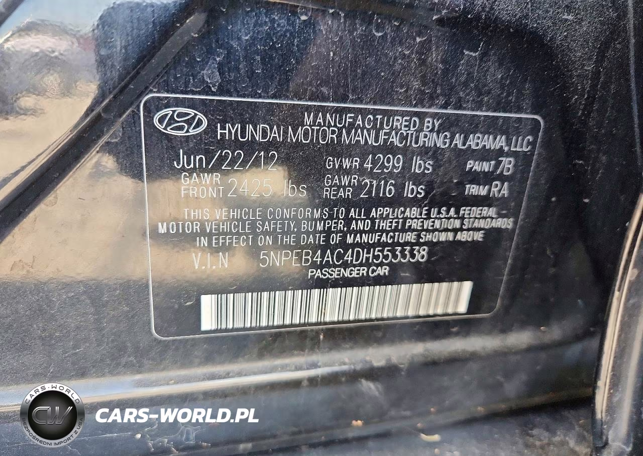 2013 Hyundai Sonata Gls VIN:5NPEB4AC4DH553338 - 12