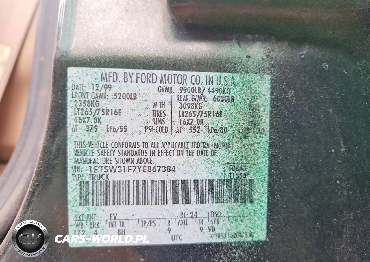 2000 Ford F350 Srw Super Duty VIN:1FTSW31F7YEB67384 - 14