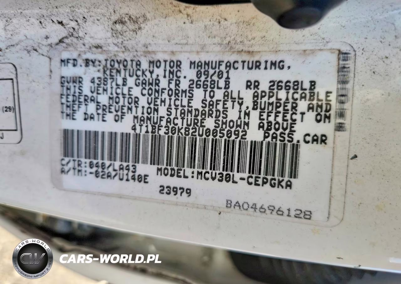 2002 Toyota Camry Xle V6 VIN:4T1BF30K82U005092 - 12