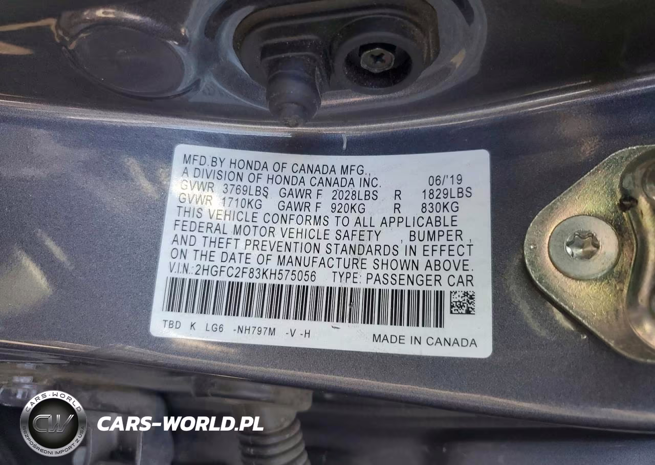 2019 Honda Civic Sport VIN:2HGFC2F83KH575056 - 12