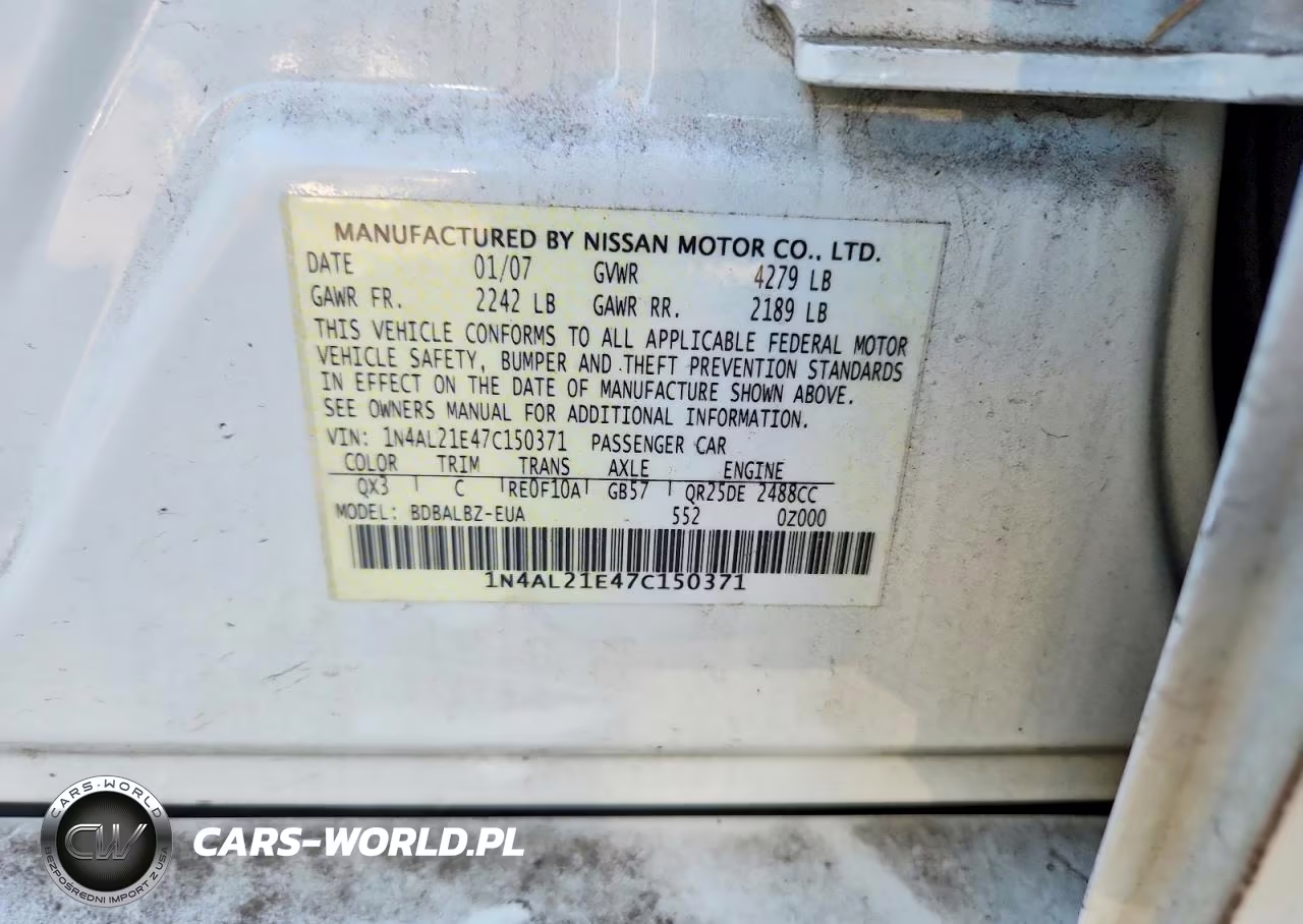 2007 Nissan Altima 2.5 VIN:1N4AL21E47C150371 - 12