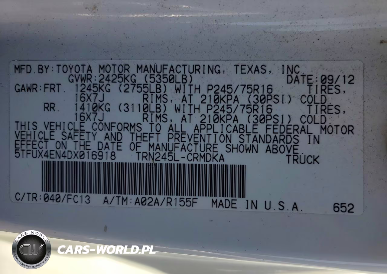 2013 Toyota Tacoma Base VIN:5TFUX4EN4DX016918 - 12