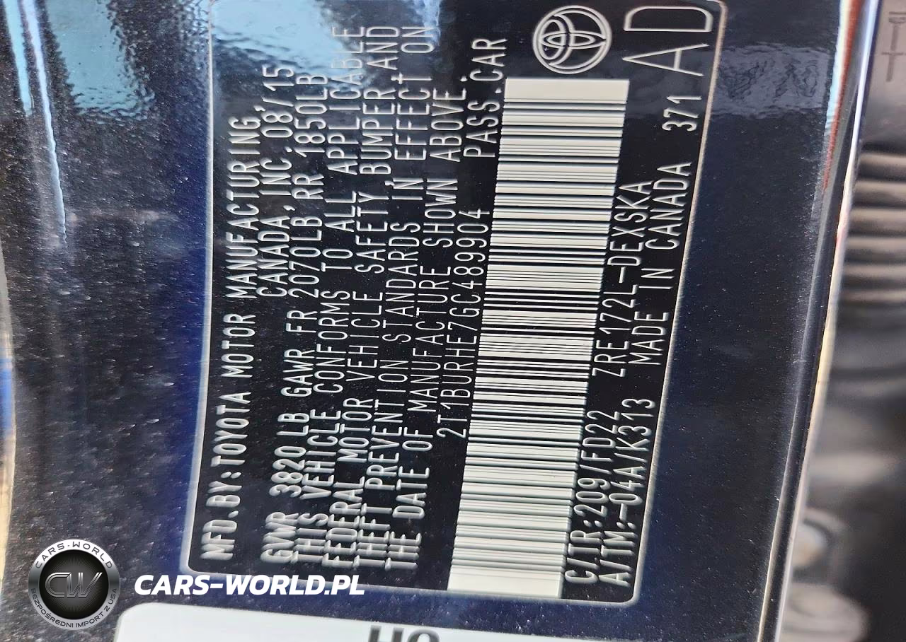 2016 Toyota Corolla S Plus VIN:2T1BURHE7GC489904 - 12