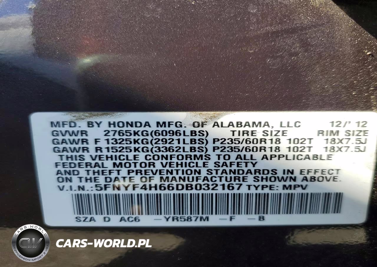 2013 Honda Pilot Exl VIN:5FNYF4H66DB032167 - 13