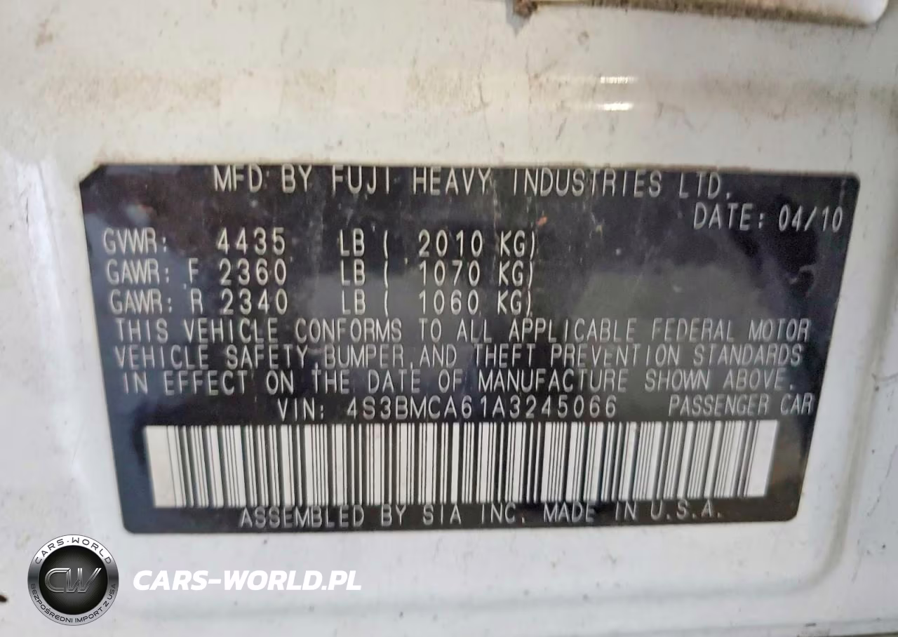 2010 Subaru Legacy 2.5I VIN:4S3BMCA61A3245066 - 12