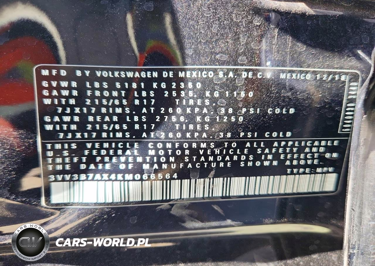 2019 Volkswagen Tiguan Se VIN:3VV3B7AX4KM066564 - 13