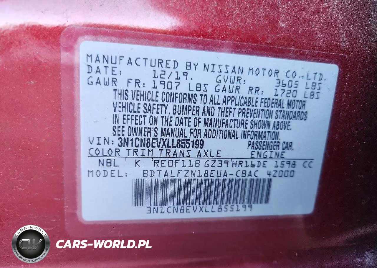 2020 Nissan Versa Sv VIN:3N1CN8EVXLL855199 - 12