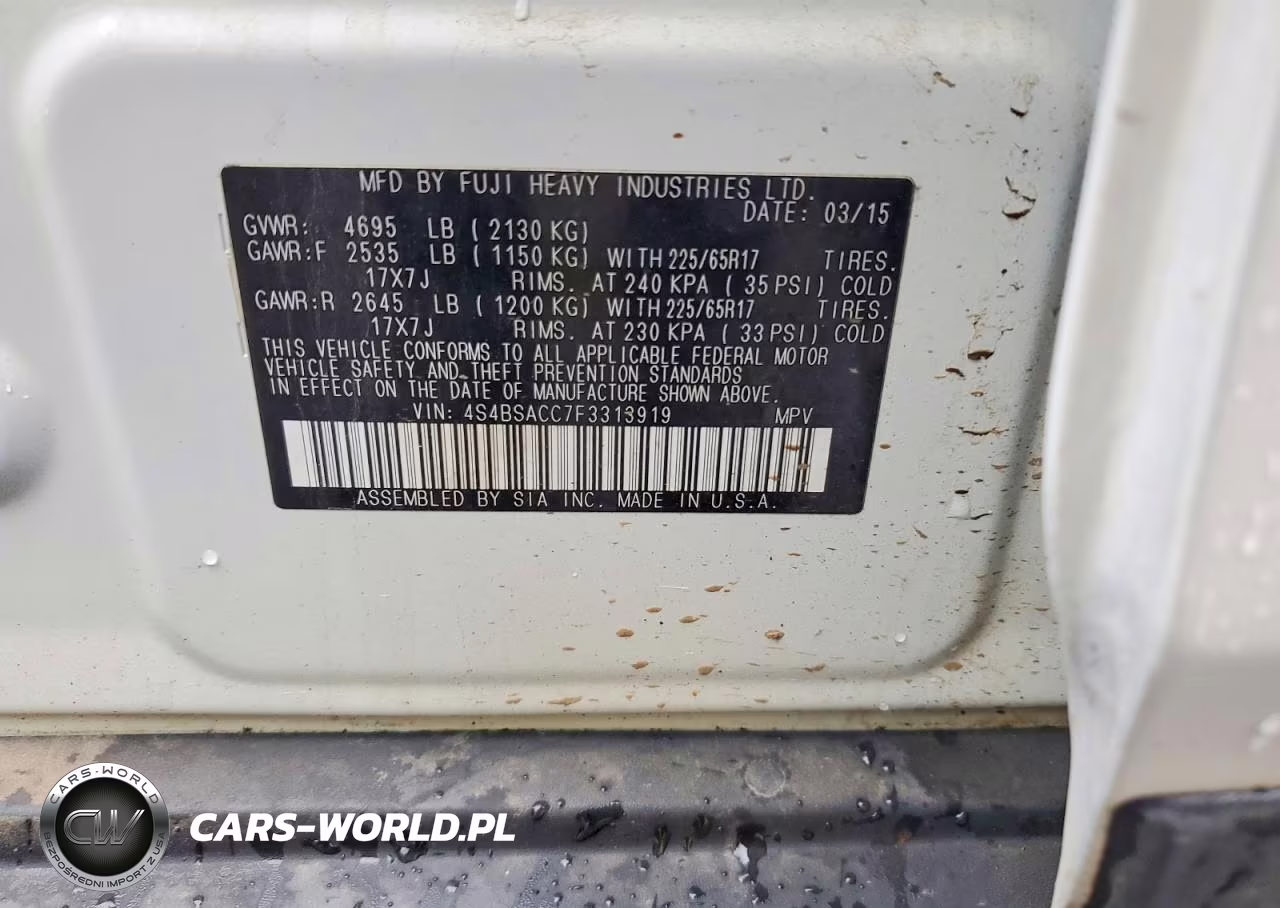 2015 Subaru Outback 2.5I Premium VIN:4S4BSACC7F3313919 - 13