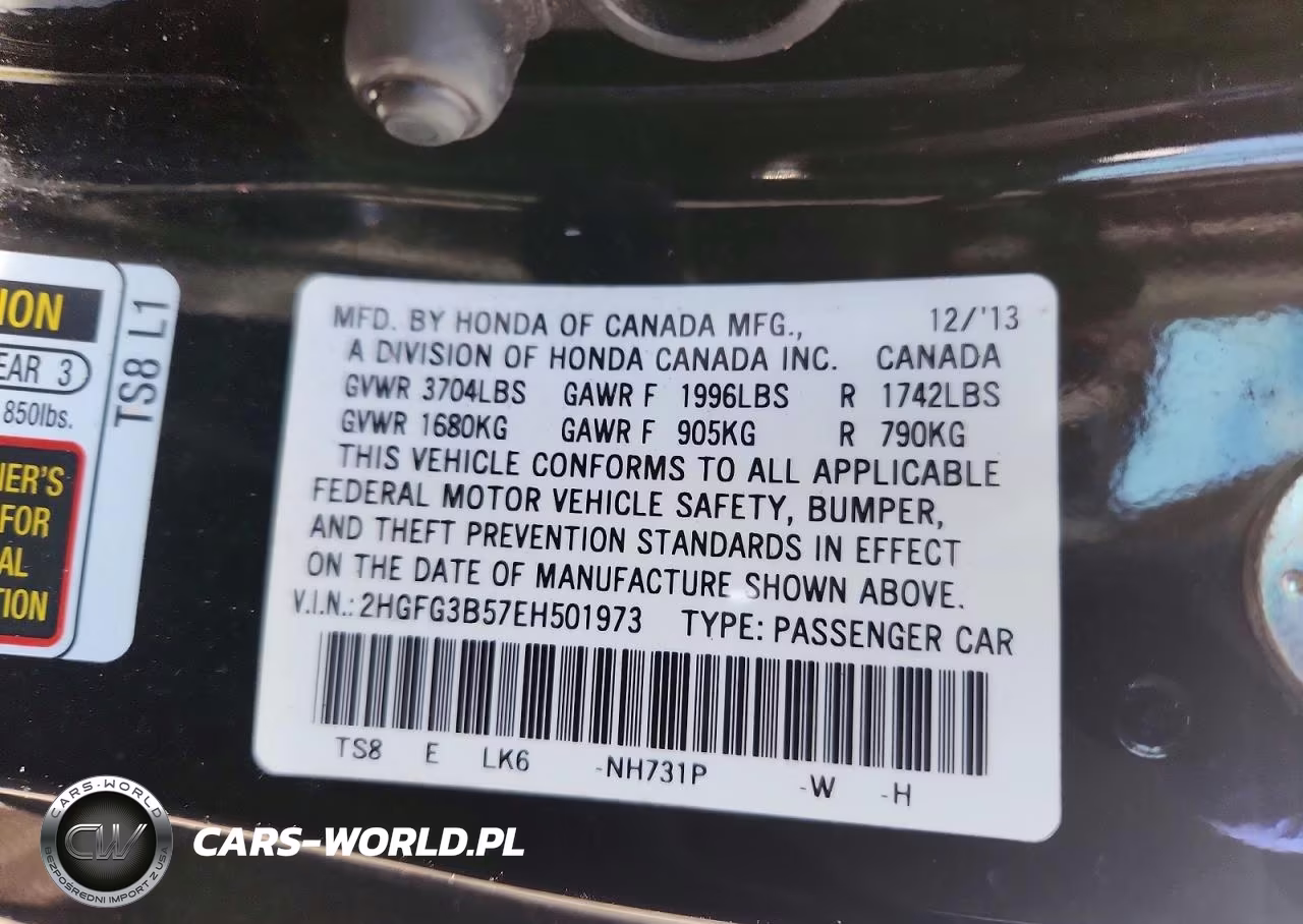 2014 Honda Civic Lx VIN:2HGFG3B57EH501973 - 12