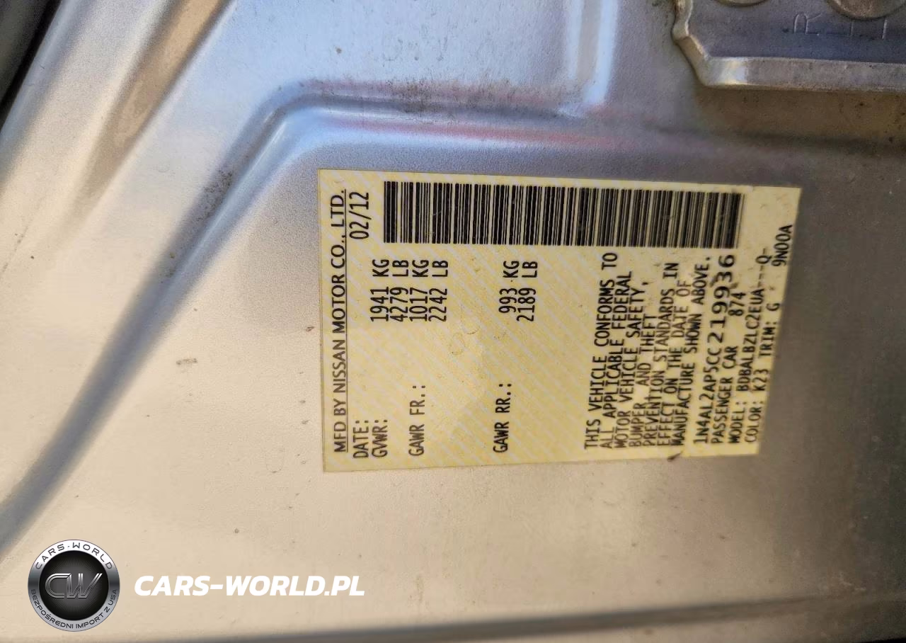 2012 Nissan Altima 2.5 VIN:1N4AL2AP5CC219936 - 12