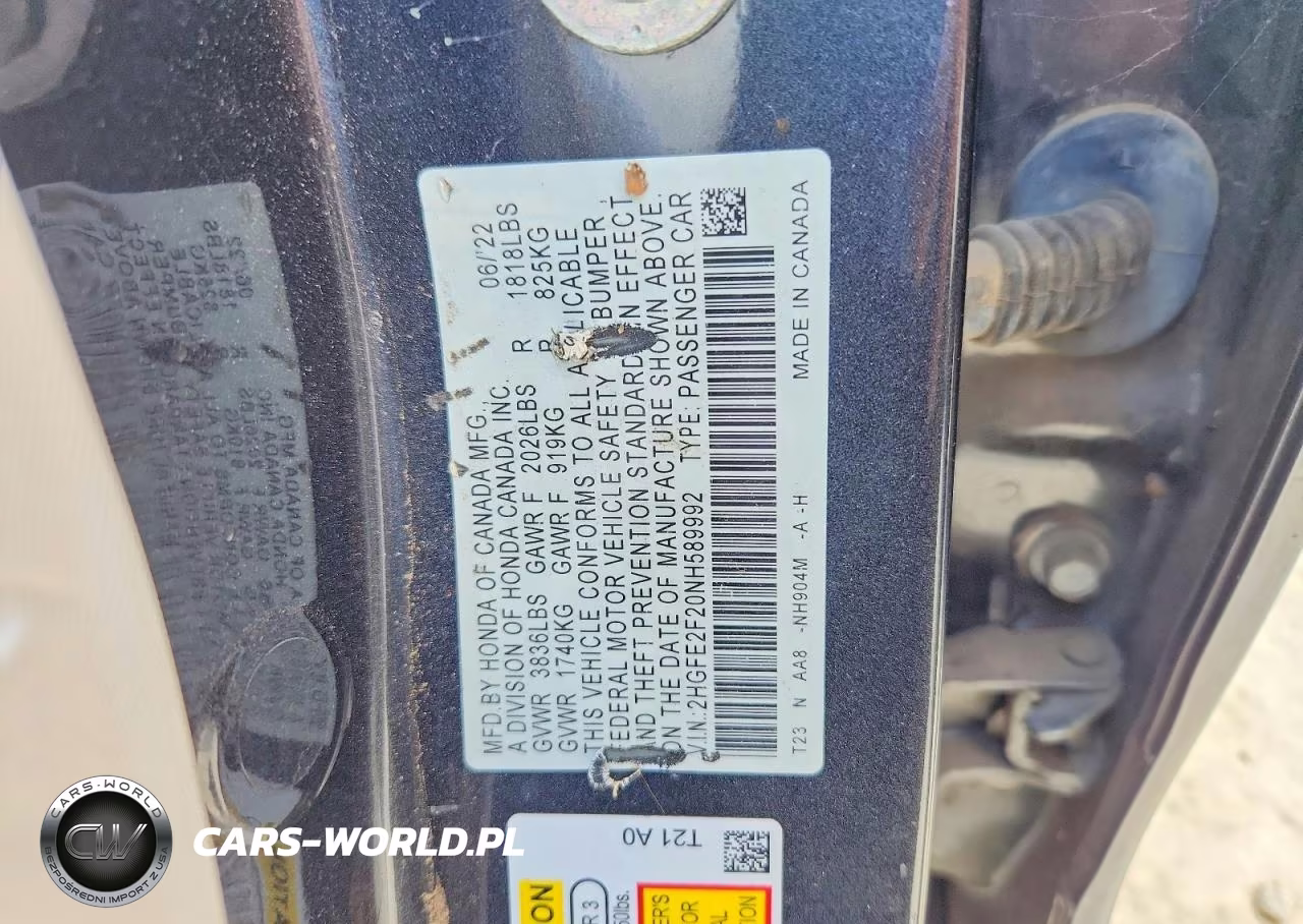 2022 Honda Civic Lx VIN:2HGFE2F20NH589992 - 13