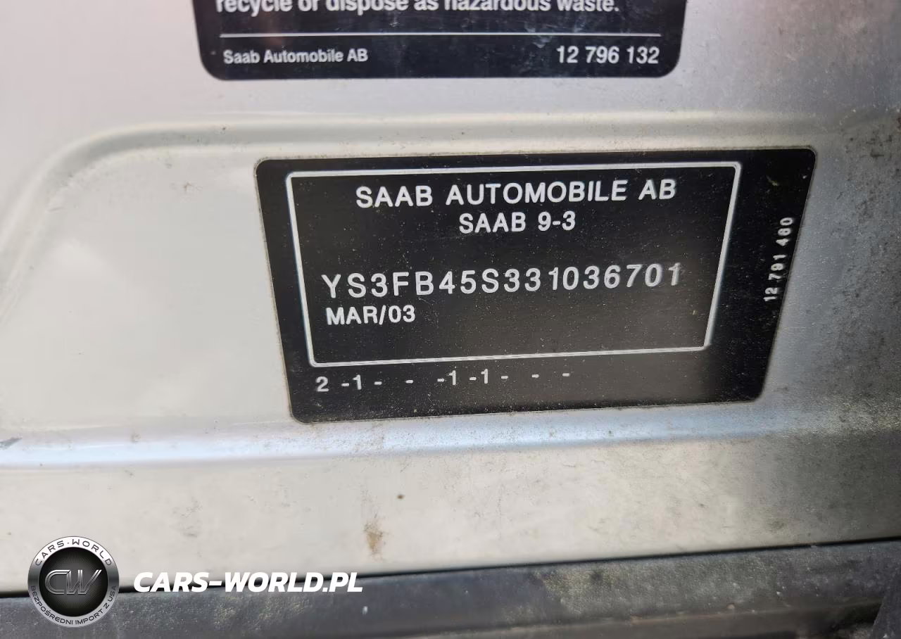 2003 Saab 9-3 Linear VIN:YS3FB45S331036701 - 12