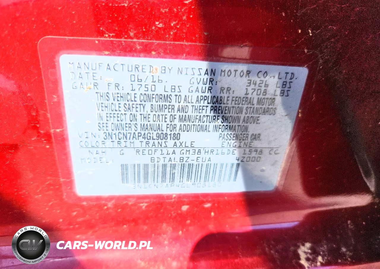 2016 Nissan Versa 1.6 Sv VIN:3N1CN7AP4GL908180 - 12