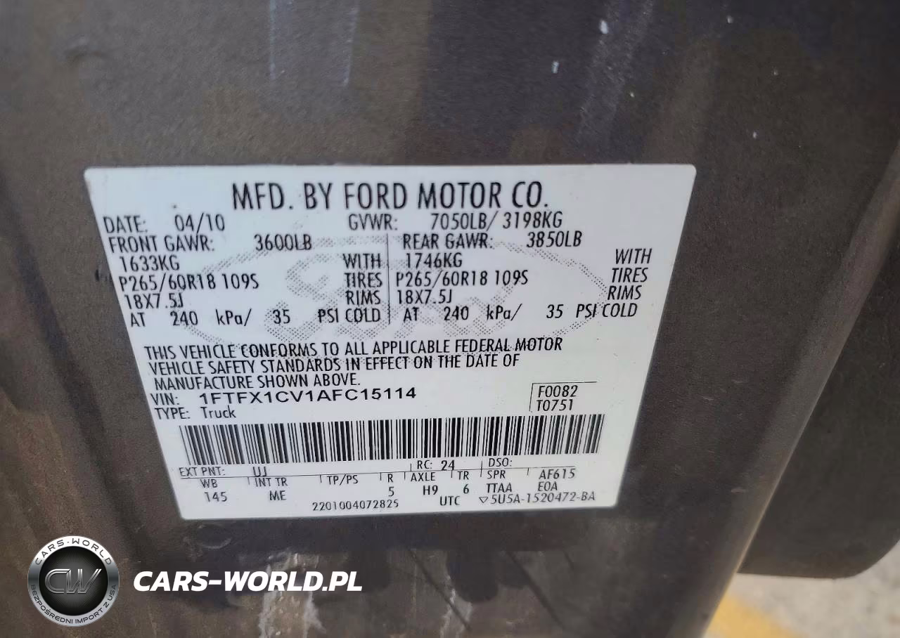 2010 Mms F150 Super Cab VIN:1FTFX1CV1AFC15114 - 12