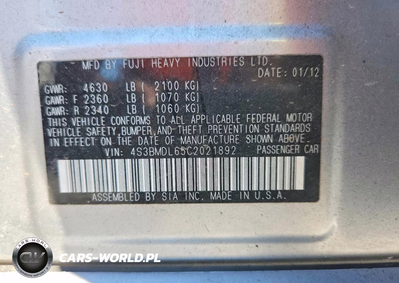 2012 Subaru Legacy 3.6R Limited VIN:4S3BMDL65C2021892 - 12