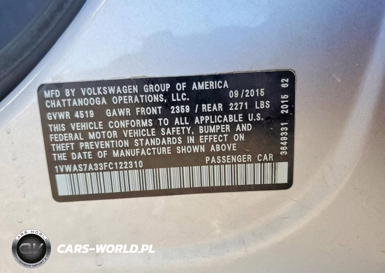 2015 Volkswagen Passat S VIN:1VWAS7A33FC122310 - 12