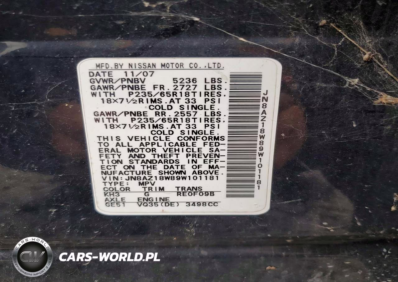 2009 Nissan Murano S VIN:JN8AZ18W89W101181 - 13